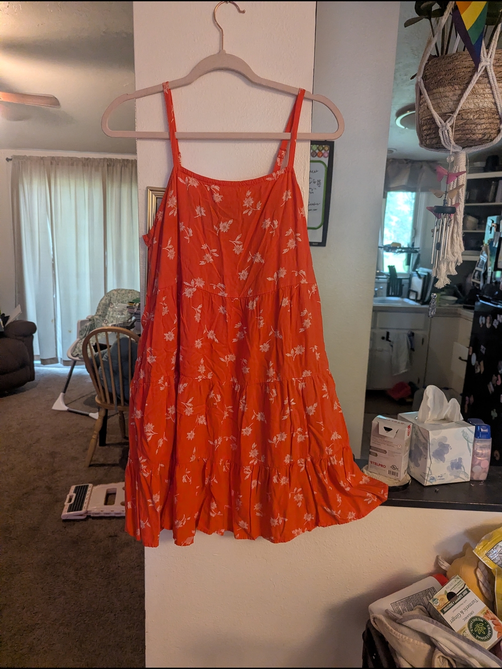 Old Navy Pink-Orange Floral Tiered Mini Dress